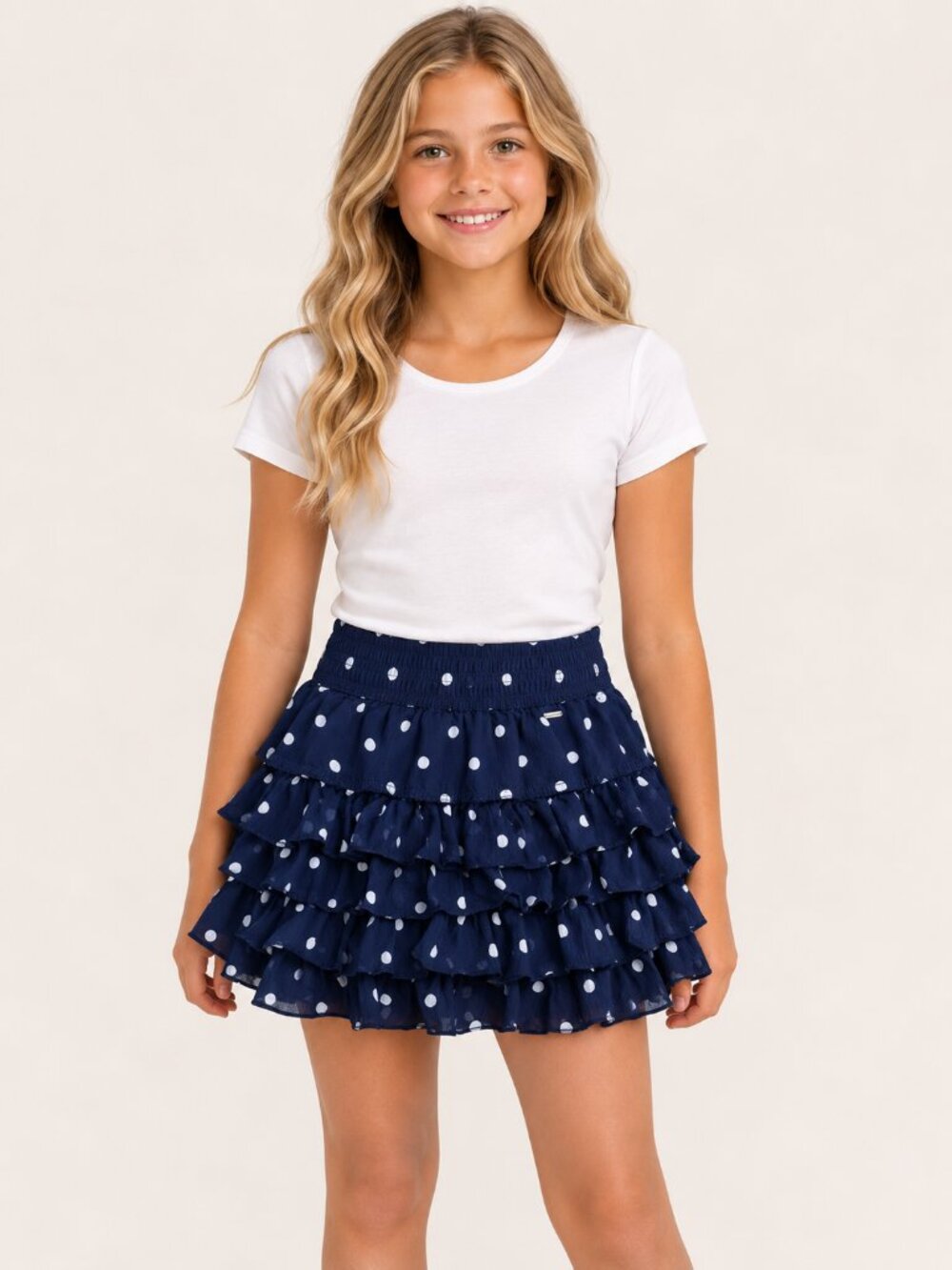 Abercrombie Kids Navy and White Polka Dot Tiered Ruffle Skirt Girls' Size XL